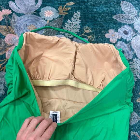 J. Crew Swimsuit Womens 2X Plus Kelly Green Strapless Ruched One Piece Bathing - Picture 6 of 16